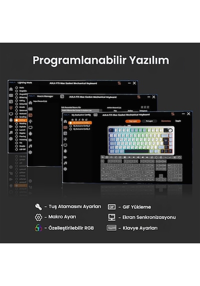 Aula F75 Max Mekanik Gaming Oyuncu Klavyesi Tkl Rgb Graywood V4 Switch Kablosuz Makrolu Hot Swap Türkçe Q Lacivert