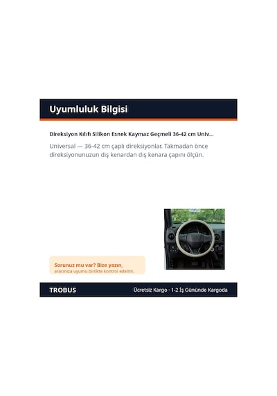Trobus Honda City 2021 Ve Sonrası Uyumlu Direksiyon Kılıfı Silikon Geçmeli 36-42 Cm Bej