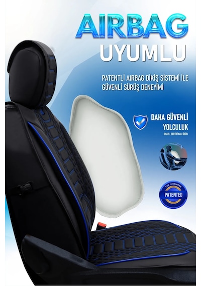 Hyundai Matrix Uyumlu Lüks Deri Oto Koltuk Kılıfı Ön Arka Takım Set Siyah Mavi Royal Model Fs