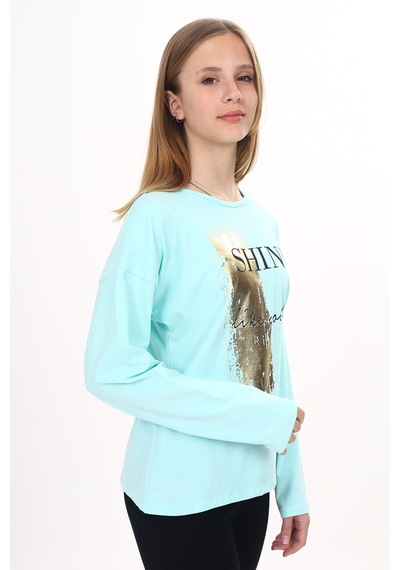 Toontoy Kız Çocuk Sweatshirt Shine Varak Baskılı Su Yeşil