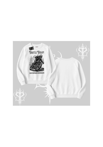 Tarzsokak Biskilet Sweatshirt Throttle Therapy No Brakes Just Freedom Beyaz