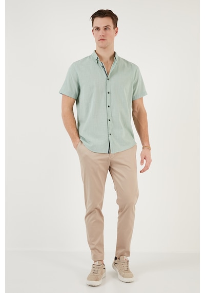 Buratti Pamuklu Slim Fit Düğmeli Yaka Kısa Kollu Erkek Gömlek Cf21S112546 Elma Yeşili