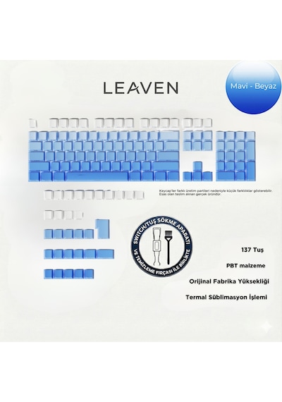 Mekanik Klavye Keycap Seti Mavi-beyaz Kademeli 136 Tuşlu Keycap