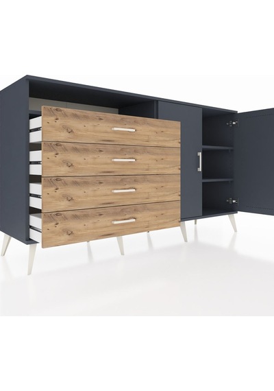 Hyperion Konsol 3 Raflı 4 Çekmeceli 2 Kapaklı 176x44x99 Antrasit- Antrasit-antrasit/çam
