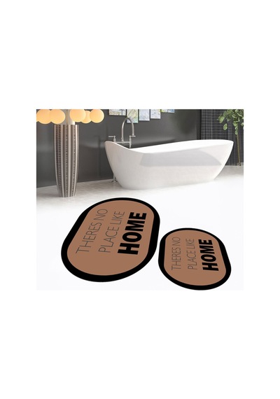 Buççin Online Mağaza Dijital Baskılı Kaymaz Taban Yıkanabilir Oval İkili Banyo Paspas Klozet Takımı, V-o-klozet-13-kahve, Çok Renkli