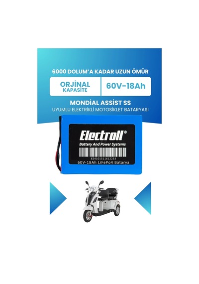 Mondial Assist Ss Batarya Standart Kapasite Lifepo4 60v 18ah Elektrikli Motosiklet Bataryası