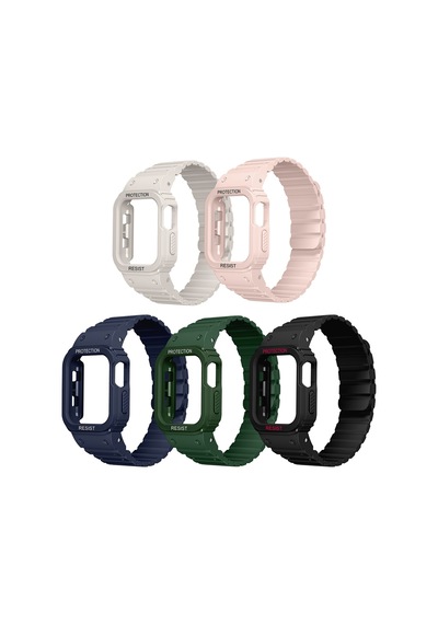 Apple Uyumlu Watch  Series 10 / 11 Kılıf 42mm Silikon Kordon Kd-142 Airbag Tasarımlı Kasa Koruyuculu