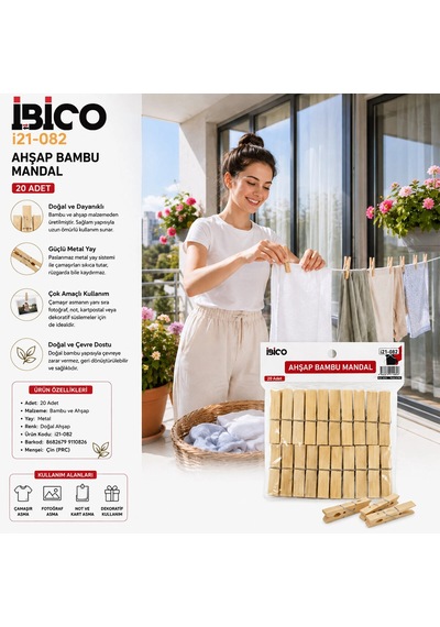 20pcs Ahşap Bambu Mandal 5047 Gümüş