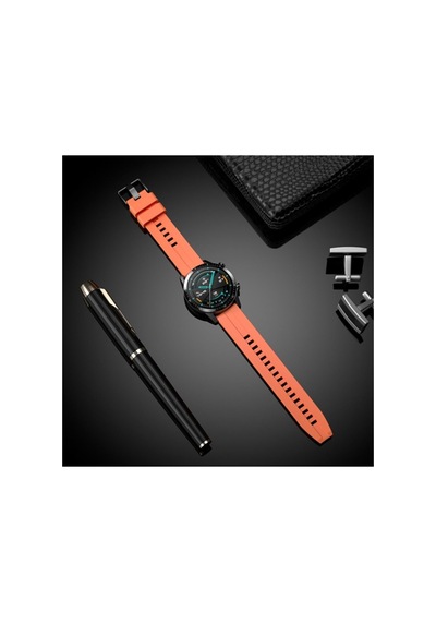 Huawei Watch Gt Runner Uyumlu 22mm Desenli Spor Line Design Silikon Kordon, Turuncu