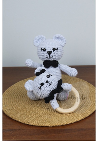 Aley Life Amigurumi Organik Ayıcık Bebek Ve Çıngırak Diş Kaşıyıcı