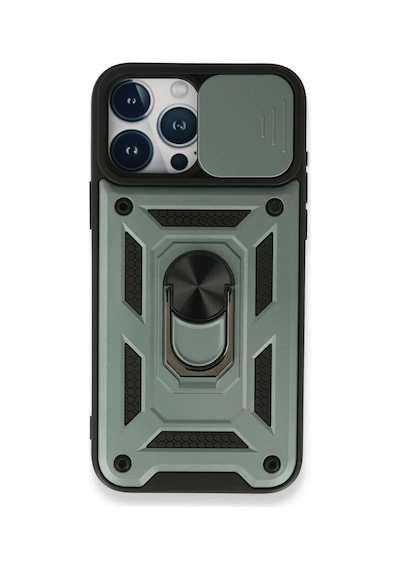 Newface Apple İphone 15 Pro Kılıf Pars Lens Yüzüklü Silikon - Yeşil