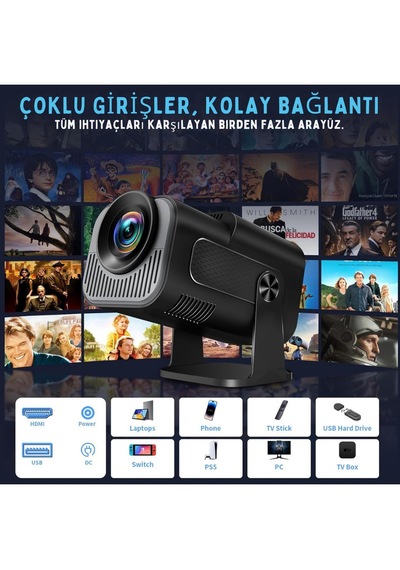 4k Full Hd 1080p Taşınabilir Projektör Hoparlör Hediyeli 270 Döner Tasarım, Wifi 6 & Bluetooth 5.2, Otomatik Düzeltme, Hdmı & Usb Girişli