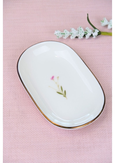 Tabak Evi Porselen Natura Çuha Altın Yaldızlı Oval Kayık Tabak 13,50x8,50x2,50cm Tekli Çok Renkli