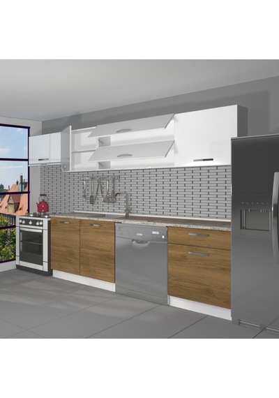 Decoraktiv Elite 280y Mdf Hazır Mutfak Dolabı - Tezgah Dahil - Pera Beyaz Beyaz - Meşe