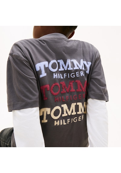 Tommy Hilfiger Washed Faded Graphic Çocuk Gri T-shirt Kb0kb10056 Gri