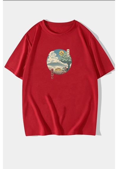 Flood Of Style Unisex Neighbor's Ukiyo E Baskılı T-shirt Kırmızı