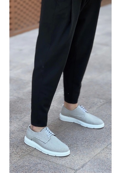 Ba0003 Bağcıklı Klasik Spor Gri Renk Keten Yüksek Taban Casual Erkek Ayakkabı Gri4