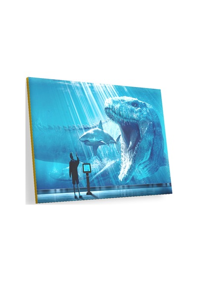 Cakasepetim Megalodon Büyük Beyaz Köpek Balığı Ve İnsan Ahşap Mdf Tablo