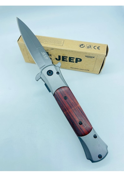 Jeep Marka Ahşapkasa Yarıotomatik Kamp Çakı //23cm-0ııııııı0 Kahverengi - Siyah
