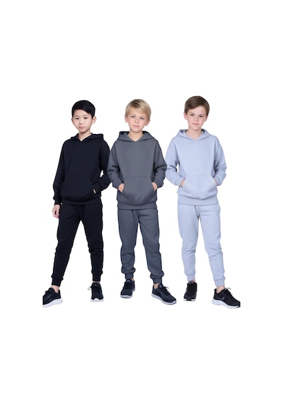 Panios Kids 3'lü Kanguru Cepli Kapüşonlu Düz Baskısız Erkek Çocuk Eşofman Takımı Çok Renkli