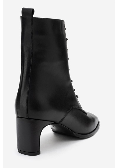 Luvishoes Luvi Shoes Sudy Siyah Cilt Hakiki Deri Bağcıklı Kadın Blok Topuklu Bot Siyah
