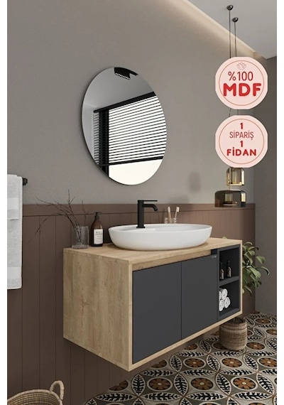 Gül 90 Cm %100 Mdf Lavabolu Banyo Dolabı Ayna Alt Dolap Lavabo Antrasit Gül 90 Cm %100 Mdf Lavabolu Banyo Dolabı Ayna Alt Dolap Lavabo Antrasit