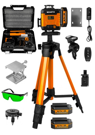 Schatz Profesyonel 360 16 Köşe Otomatik Hizalama Tripod'lu Yeşil Işık Lazer Hizalama Turuncu
