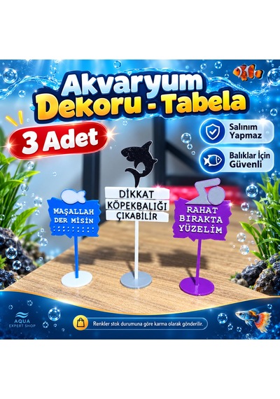 Akvaryum Dekoru - Tabela - Akvaryum Dekor - 3 Adet - Salınım Yapmaz - Balıklar İçin Güvenli