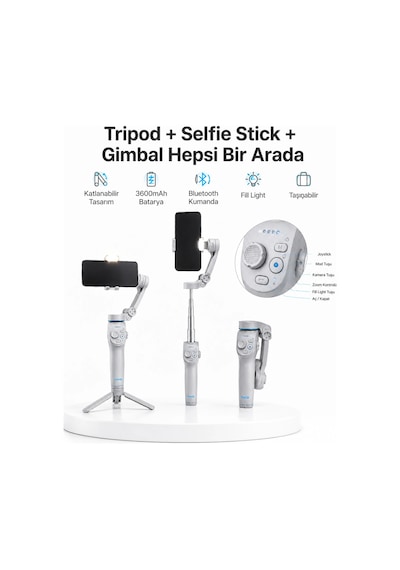 3 Eksen Telefon Gimbal Stabilizer Yapay Zeka Takipli Katlanabilir Dahili Dolgu Işıklı Video Sabitleyici Diğer