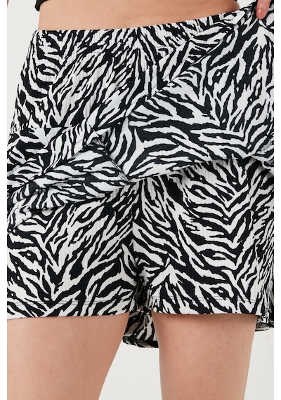 Lela Desenli Beli Lastikli Slim Fit Mini 2'Li Paket Bayan Şort Etek 5864024S2 Benetton-Zebra