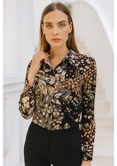 Rich Kadın Kahverengi Desenli Viskon Gizli Düğme Detaylı Slim Fit Desing Gömlek kahverengi Rich Kadın Kahverengi Desenli Viskon Gizli Düğme Detaylı Slim Fit Desing Gömlek kahverengi