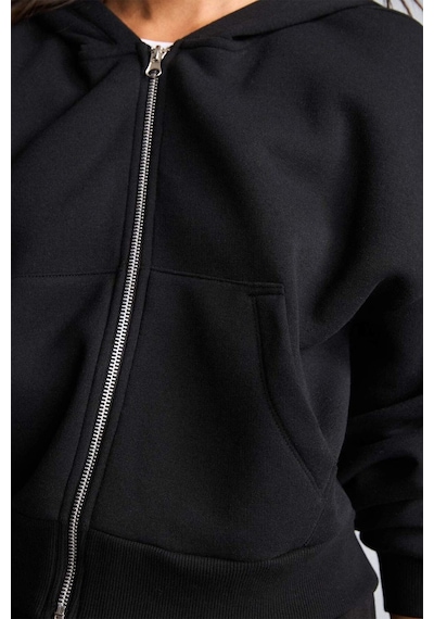 Defacto Regular Pamuklu Fıt Kapüşonlu Fermuarlı Siyah Sweatshirt I2412ax26aubk81 Siyah-bk81