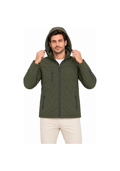 Rkm Ticaret Erkek Su Geçirmez Softshell İçi Polar Astarlı Çıkarılabilir Kapüşonlu 4 Cepli Mont Ceket - Haki