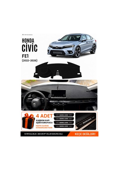 Honda Cıvıc Fe1 2022-2026 Uyumlu Torpido Koruma, Torpido Örtüsü, Torpido Kılıfı - Siyah