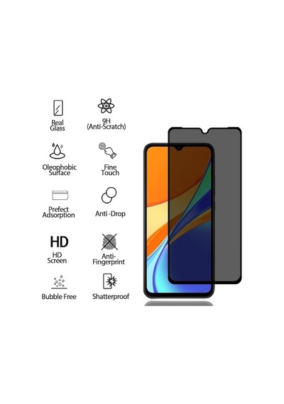 Xiaomi Redmi 9c Privacy Hayalet Ekran Koruyucu 2 Adet - 9h Temperli Cam, Yan Görünme Engelleyici, Tam Kaplama