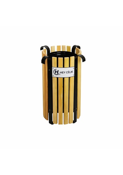 Ahşaplı Dış Mekan Çöp Kutusu P&b-020 Modern Park Bahçe Çöp Kovası Hey Çelik