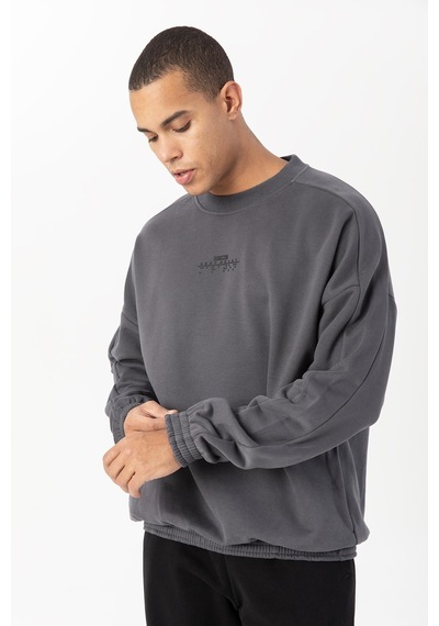 Maraton Sportswear Oversize Erkek Bisiklet Yaka Uzun Kol Basic Antrasit Sweatshirt 21822-antrasit