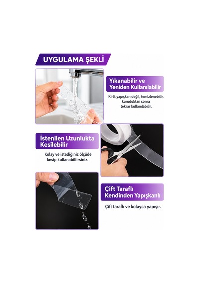 18mm X 1 Metre Çift Taraflı Nano Bant Silikon Jel Yapıştırıcı Güçlü Şeffaf Bant