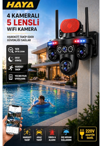 Mpıa Haya 4 Kameralı 5 Lensli Wifi Kamera 3 Ptz 10x Optik Zoom Ip66 Gece Görüş