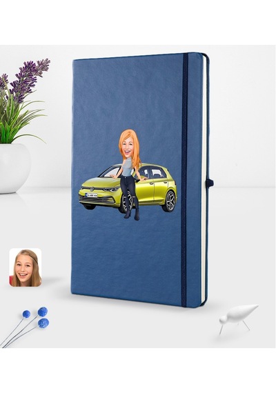 Kişiye Özel Plakalı Kadın Volkswagen Golf Karikatürlü Lacivert Te N11.1748
