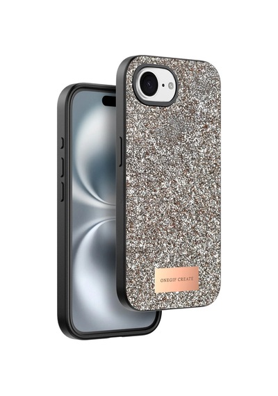 Onegif Apple iPhone Uyumlu iPhone 16e Bright Simli Kapak - Çöl Titanyum Renkli