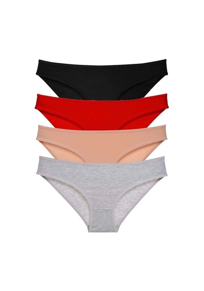 4 Adet Süper Eko Set Likralı Kadın Slip Külot Siyah Kırmızı Ten Gri Çok Renkli