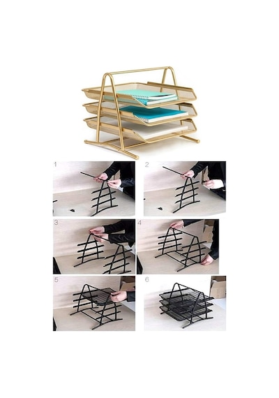 Mavi Metal Evrak Rafı 3 Lü 1 Paket Masaüstü A4 Dosya 3 Katlı Düzenleyici Kağıt Tepsisi Metal Fileli Hareketli Mavi
