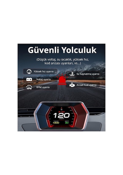 OBD + OBD 2 + GPS Çift Modlu Araç HUD LCD Ekranlı Akıllı Gösterge ve Arıza Tespit Cihazı + Koku