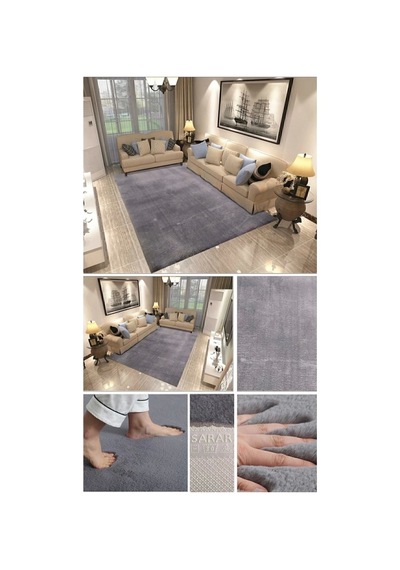 Sarar Halı Tavşan Post En Trend Yumuşak Peluş Halı. Koyu Gri