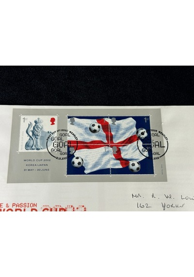 Futbol Temalı 2002 Dünya Kupası İngiltere İlk Gün Zarfı Royal Mail Fdc Postadan Geçmiş
