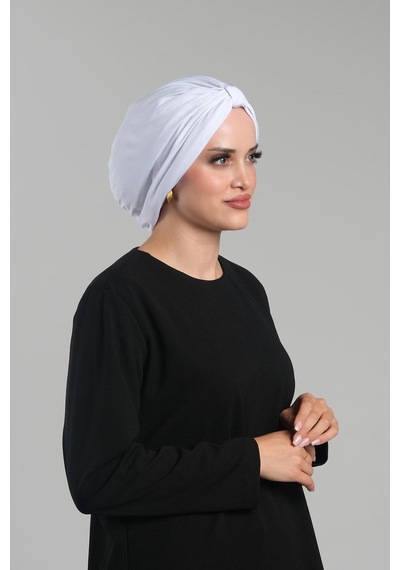 Hürrem Bone Beyaz Pratik Hazır Geçmeli Tesettür Bone Sandy Pileli Salaş 2121 42 Beyaz