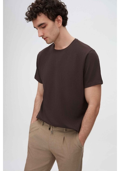 D's Damat Ds Damat Slim Fit Kahverengi Bisiklet Yaka %100 Pamuklu Nefes Alabilen T-shirt 4HC141996753M Kahverengi
