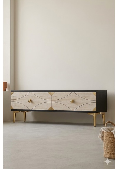 Tsa1297atg Alfa Tv Sehpası Antrasit-traverten-gold 120cm