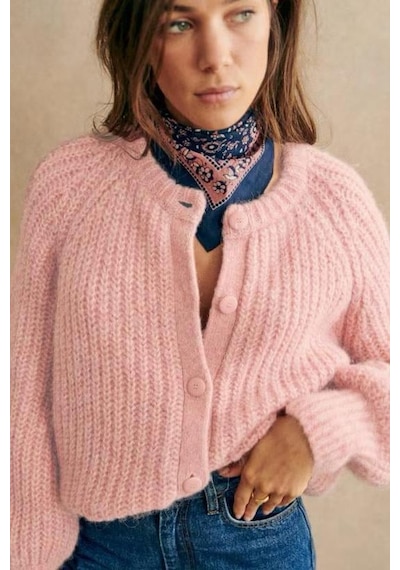 Madmext Pembe Bisiklet Yaka Selanik Örgü Düğmeli Kadın Hırka Mg2487 Pembe